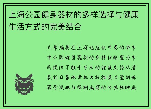 上海公园健身器材的多样选择与健康生活方式的完美结合