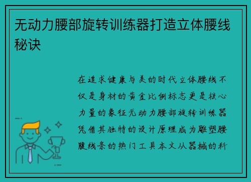 无动力腰部旋转训练器打造立体腰线秘诀